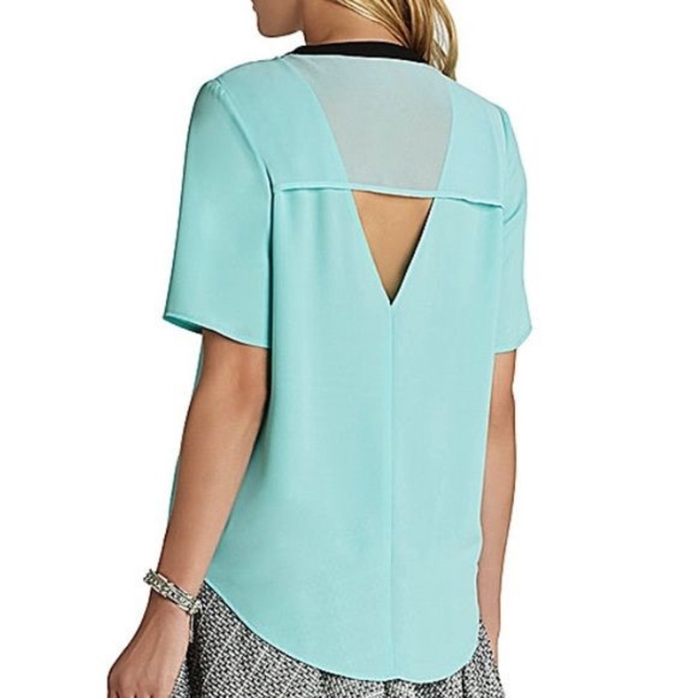 BCBGeneration teal blue yoke overlay blouse